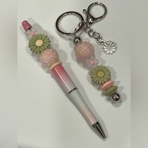 Handmade Beaded Pen and Keychain Set